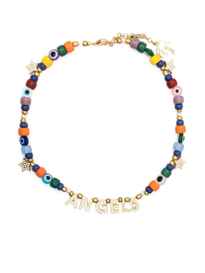 Palm Angels Logo-embellished Brass And Gemstones Necklace In Multicolour
