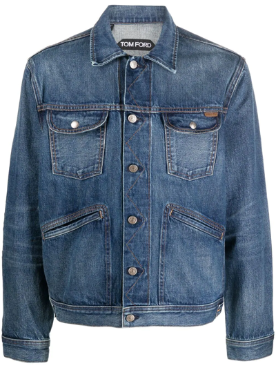 Tom Ford Multi-pocket Denim Jacket In Md Blu Sld