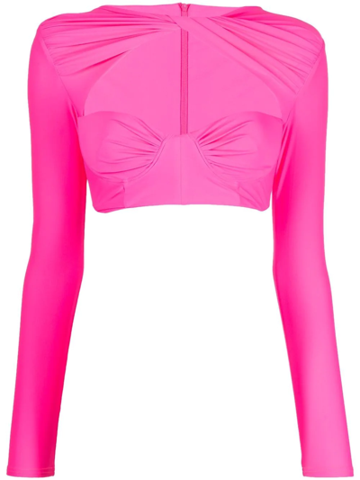 Alex Perry Twisted Cutout Jersey Crop Top In Fluro Pink