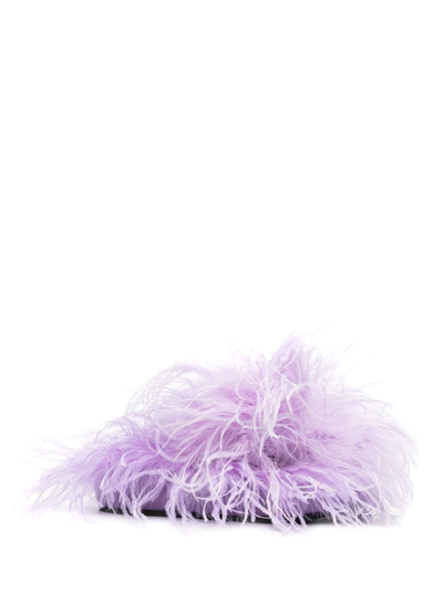 Attico Feather Embellished Slides In Violett
