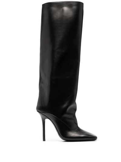 Attico Sienna Calfskin Stiletto Knee Boots In Black