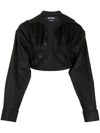 Jacquemus Machou Cropped Cotton And Linen-blend Canvas Shirt In Schwarz
