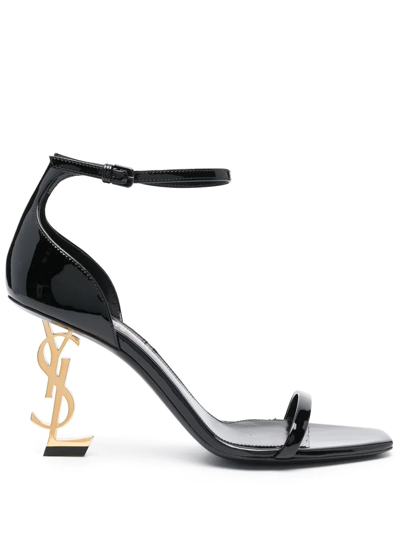 Saint Laurent Opyum Sandals In Patent Leather With A Gold-toned Heel In Black