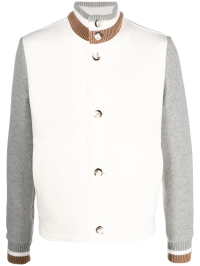Herno Stripe Detail High-neck Varsity Jacket In Crema