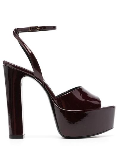 Saint Laurent Sexy Patent Leather Platform Ankle-strap Sandals In New
