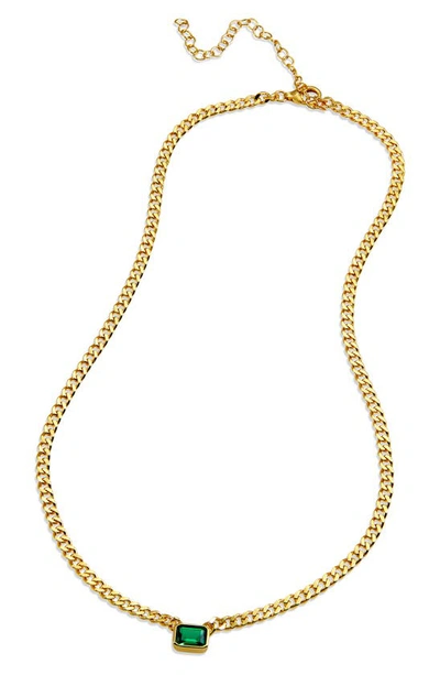 Savvy Cie Jewels 18k Gold Vermeil Emerald Cut Cz Necklace In Green