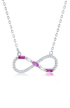 Simona Sterling Silver Baguette Cz Infinity Necklace In Ruby