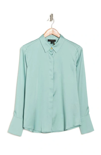 Donna Karan Woman Classic Satin Button Front Shirt In Mint