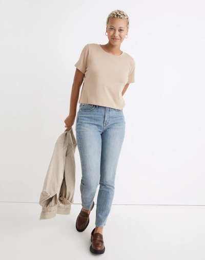 Mw Fine Ribbed Supercrop Crewneck Long-sleeve Tee In Drill Khaki