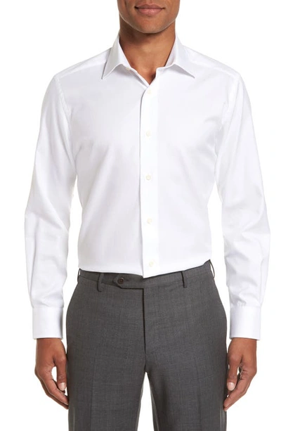 David Donahue Trim Fit Royal Oxford Dress Shirt In White