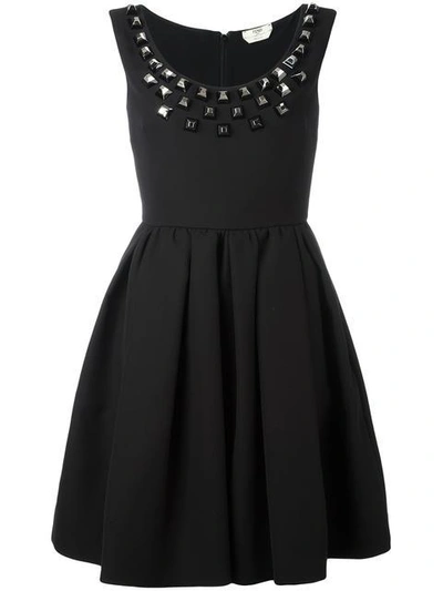 Fendi Black Studded Pleated Dress