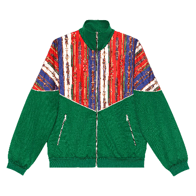 Pre-owned Gucci Belts Print Oversize Bi-material Jacket 'green'