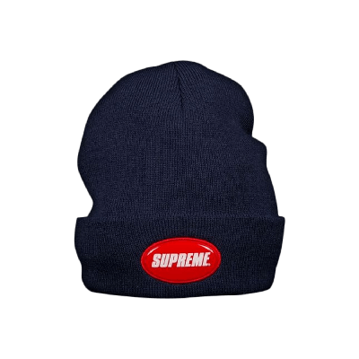 Pre-owned Supreme Rubber Patch Beanie 'navy' In Blue