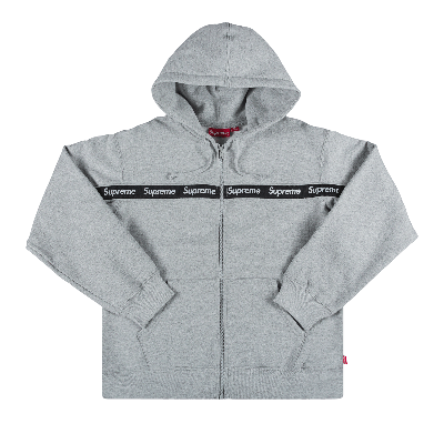 Pre-owned Supreme Text Stripe Zip Up Hooded Sweatshirt 'grey'