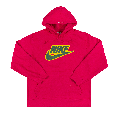 Pre-owned Supreme X Nike Leather Appliqué Hooded Sweatshirt 'red'