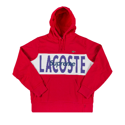 Pre-owned Supreme X Lacoste Logo Panel Hooded Sweatshirt 'red'