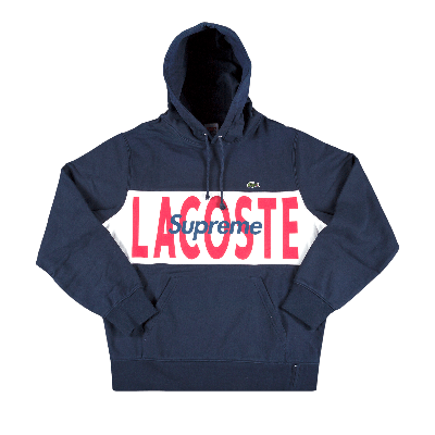 Pre-owned Supreme X Lacoste Logo Panel Hooded Sweatshirt 'navy' In Blue