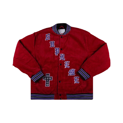 Pre-owned Supreme Old English Corduroy Varsity Jacket 'red'