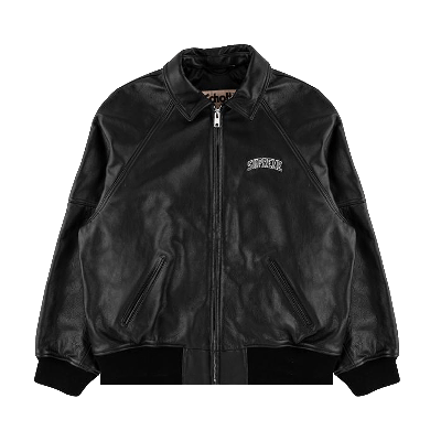 Pre-owned Supreme Martin Wong Leather Varsity 'black'