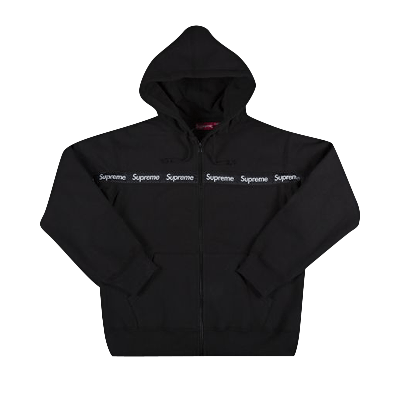 Pre-owned Supreme Text Stripe Zip Up Hooded Sweatshirt 'black'