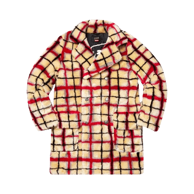 Pre-owned Supreme X Jean Paul Gaultier Double Breasted Plaid Faux Fur Coat 'white'