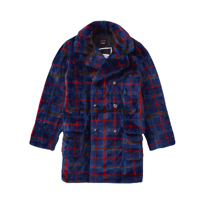 Pre-owned Supreme X Jean Paul Gaultier Double Breasted Plaid Faux Fur Coat 'blue'