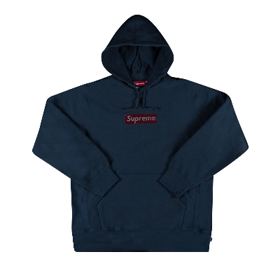 Pre-owned Supreme X Swarovski Box Logo Hooded Sweatshirt 'navy' In Blue