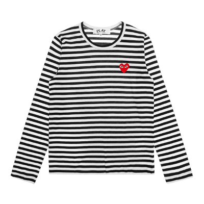Pre-owned Comme Des Garçons Play Striped Heart Long-sleeve T-shirt 'black/white'