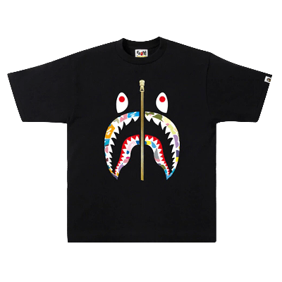 Pre-owned Bape Multi Camo Shark T-shirt 'black'