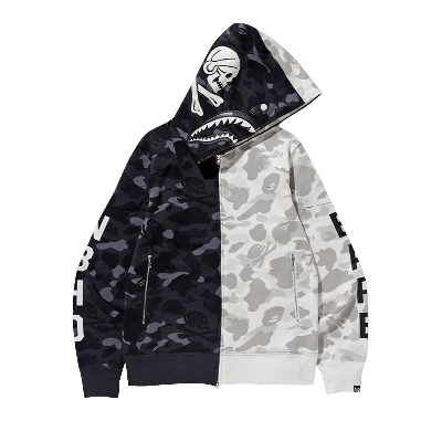 Pre-owned Bape X Neighborhood Split Camo Shark Full Zip Hoodie 'black'