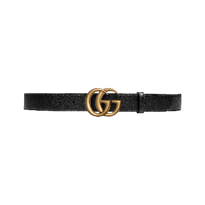 Pre-owned Gucci Leather Double G Slim Belt 'black'