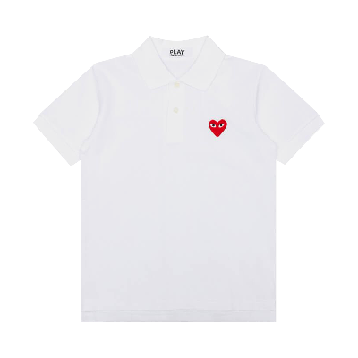 Pre-owned Comme Des Garçons Play Red Heart Polo Shirt 'white'