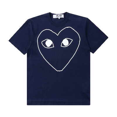 Pre-owned Comme Des Garçons Play Outline Heart T-shirt 'navy' In Blue