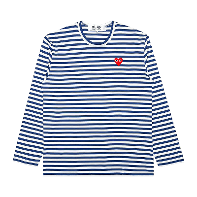 Pre-owned Comme Des Garçons Play Striped Big Heart Long-sleeve T-shirt 'blue/white'