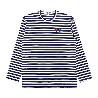 Pre-owned Comme Des Garçons Play Double Heart Striped Shirt 'white/navy'