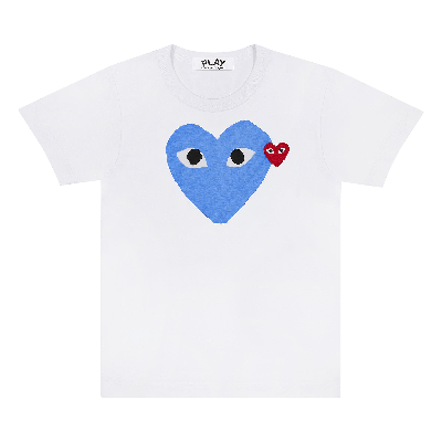Pre-owned Comme Des Garçons Play Red Emblem Heart T-shirt 'white/blue'