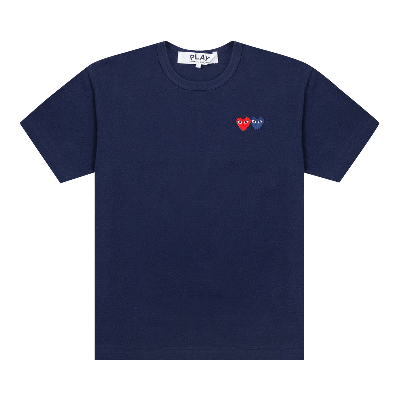 Pre-owned Comme Des Garçons Play Double Hearts T-shirt 'navy' In Blue
