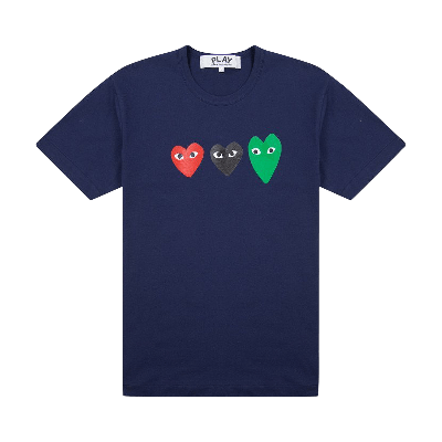 Pre-owned Comme Des Garçons Play Multi Heart T-shirt 'navy' In Blue