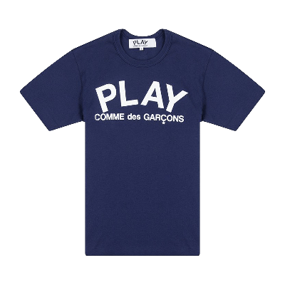 Pre-owned Comme Des Garçons Play Text T-shirt 'navy' In Blue