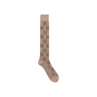 Pre-owned Gucci Lamé Gg Socks 'beige' In Tan