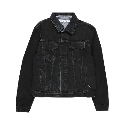 Pre-owned Off-white Stencil Slim Denim Jacket 'black/medium Blue'