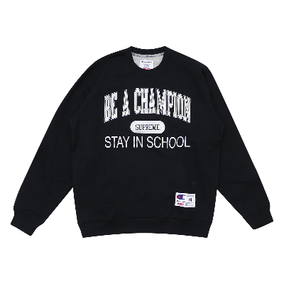 Pre-owned Supreme X Champion Stay In School Crewneck 'black'
