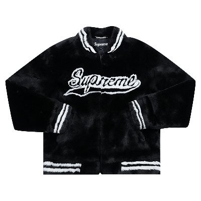 Pre-owned Supreme Faux Fur Varsity Jacket 'black'