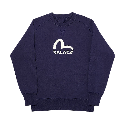 Pre-owned Palace X Evisu Reversible Crew 'navy' In Blue