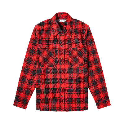 Pre-owned Off-white Stencil Flannel Check Shirt 'red/black'