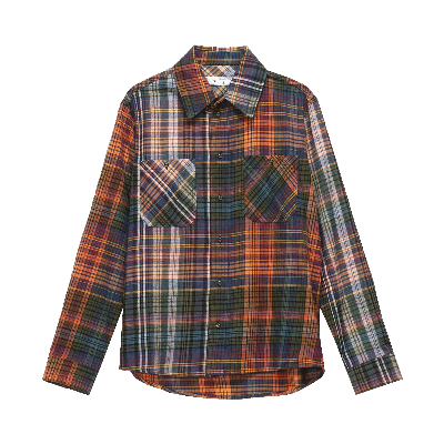 Pre-owned Off-white Stencil Flannel Check Shirt 'orange/black'