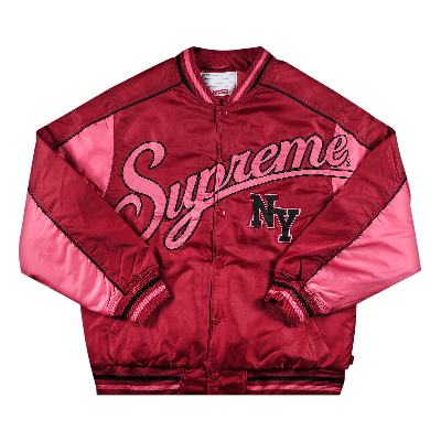 Pre-owned Supreme Contrast Script Varsity Jacket 'red'