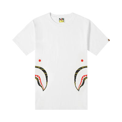 Pre-owned Bape 1st Camo Side Shark Tee 'white/green'