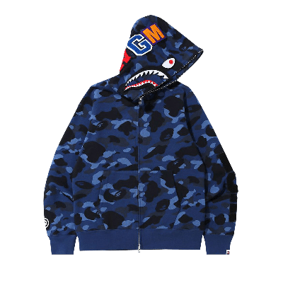 Pre-owned Bape Color Camo Detachable Shark Full Zip Hoodie 'blue'