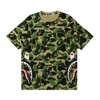 Pre-owned Bape Abc Camo Side Shark Tee 'green'